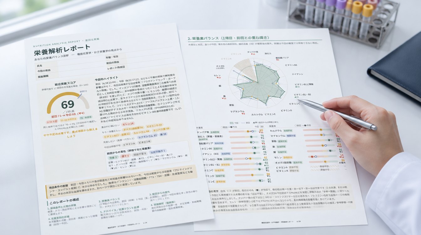 栄養解析レポートを説明する医師の手元